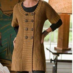 SOFT SURROUNDINGS Camel Chunky Knit Short Sleeve City Sweater Long Cardi…